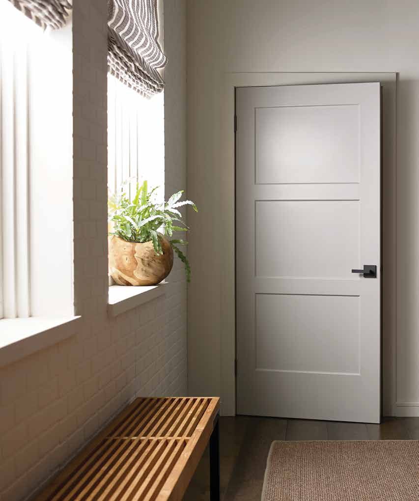 Primed three-panel shaker interior door